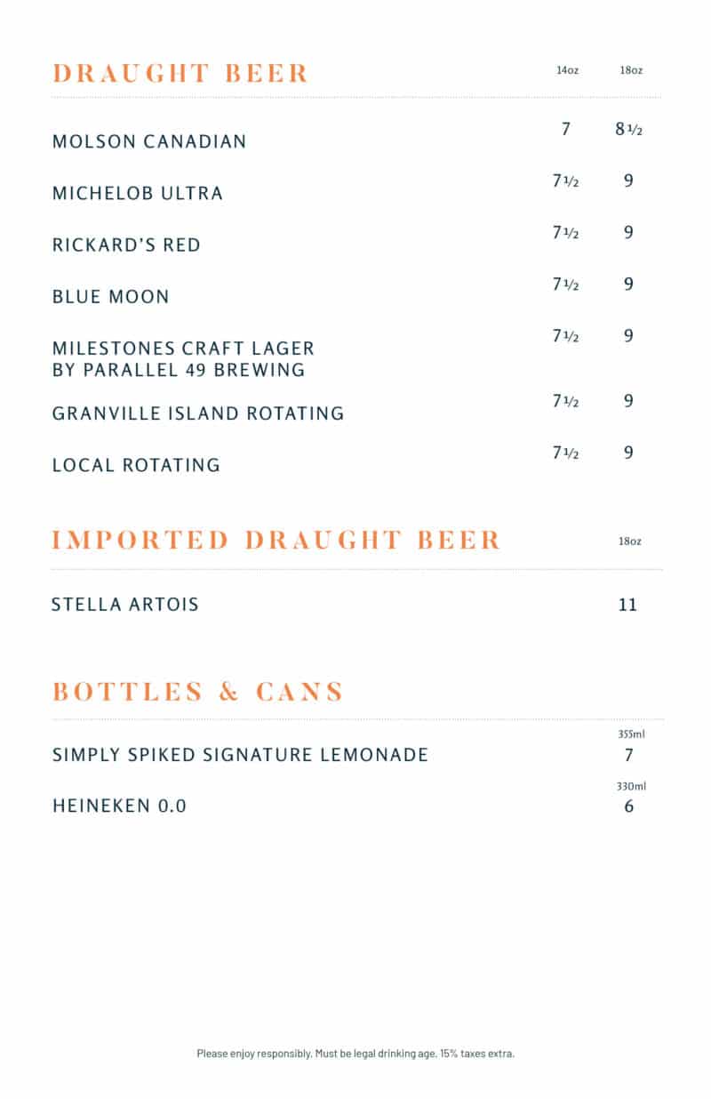 Milestones Menu in Victoria Milestones Grill & Bar