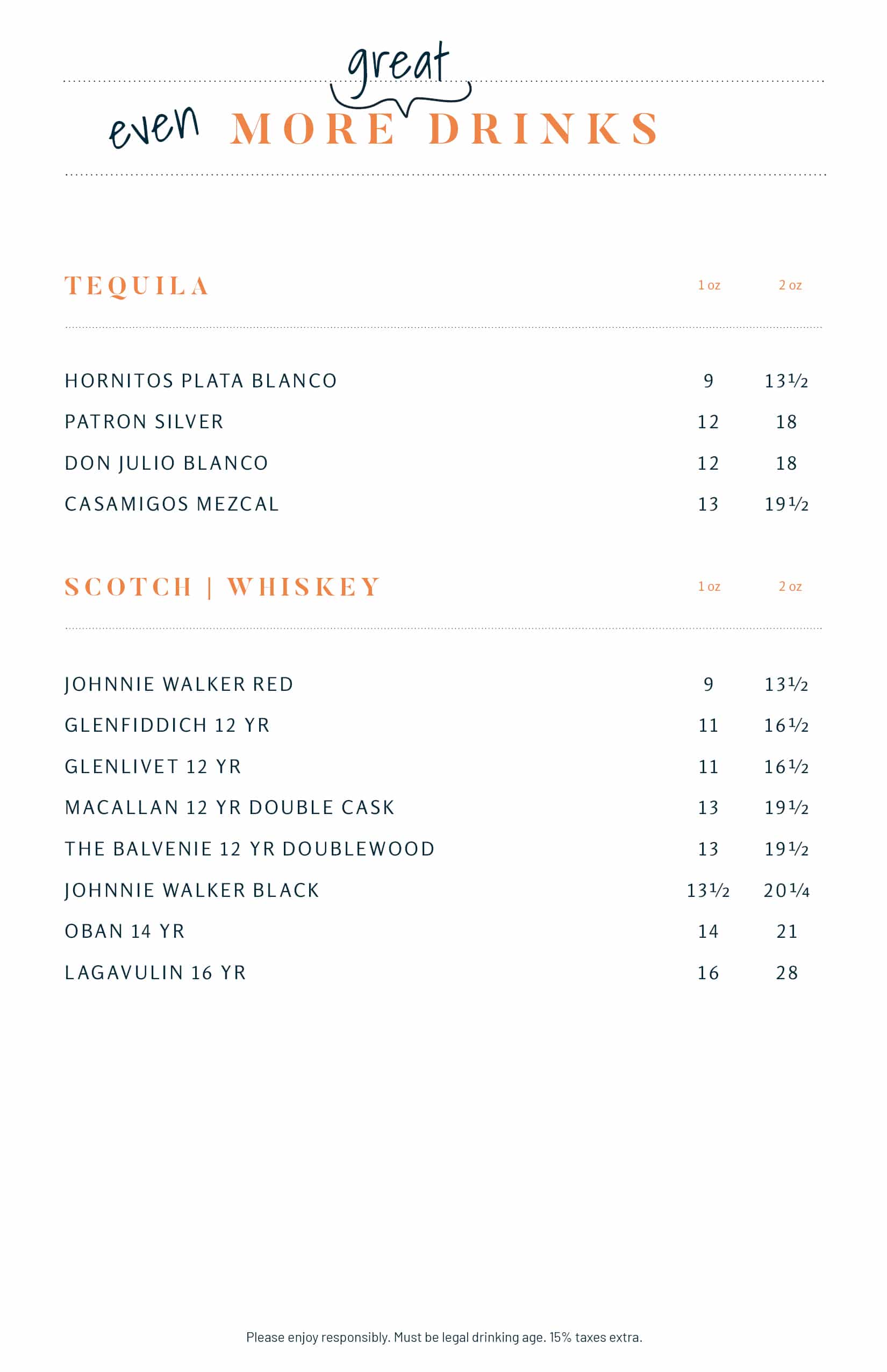 Wine and drinks menus - Moncton