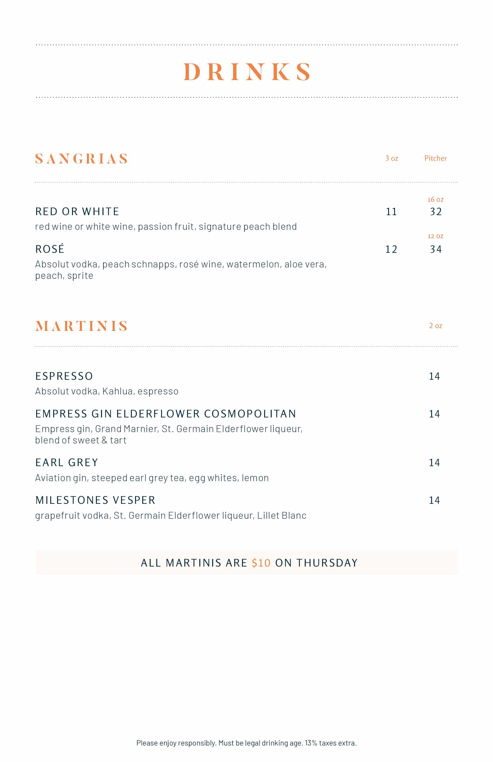 Wine and drinks menus - Hamilton - Meadowlands