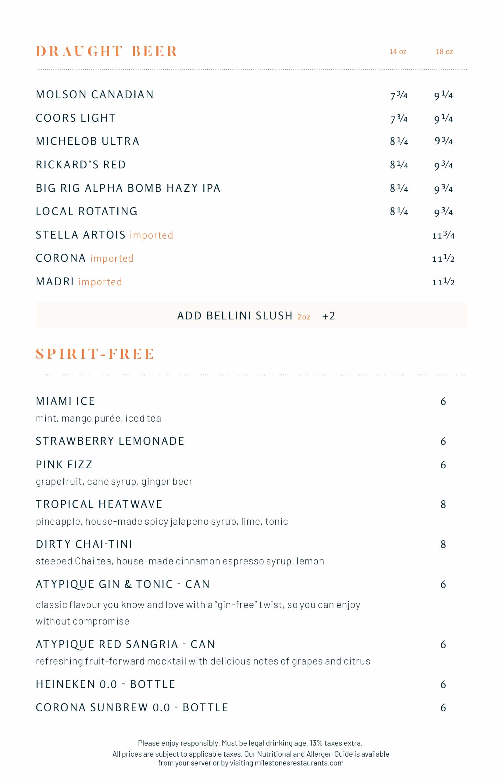 Wine and drinks menus - Hamilton - Meadowlands