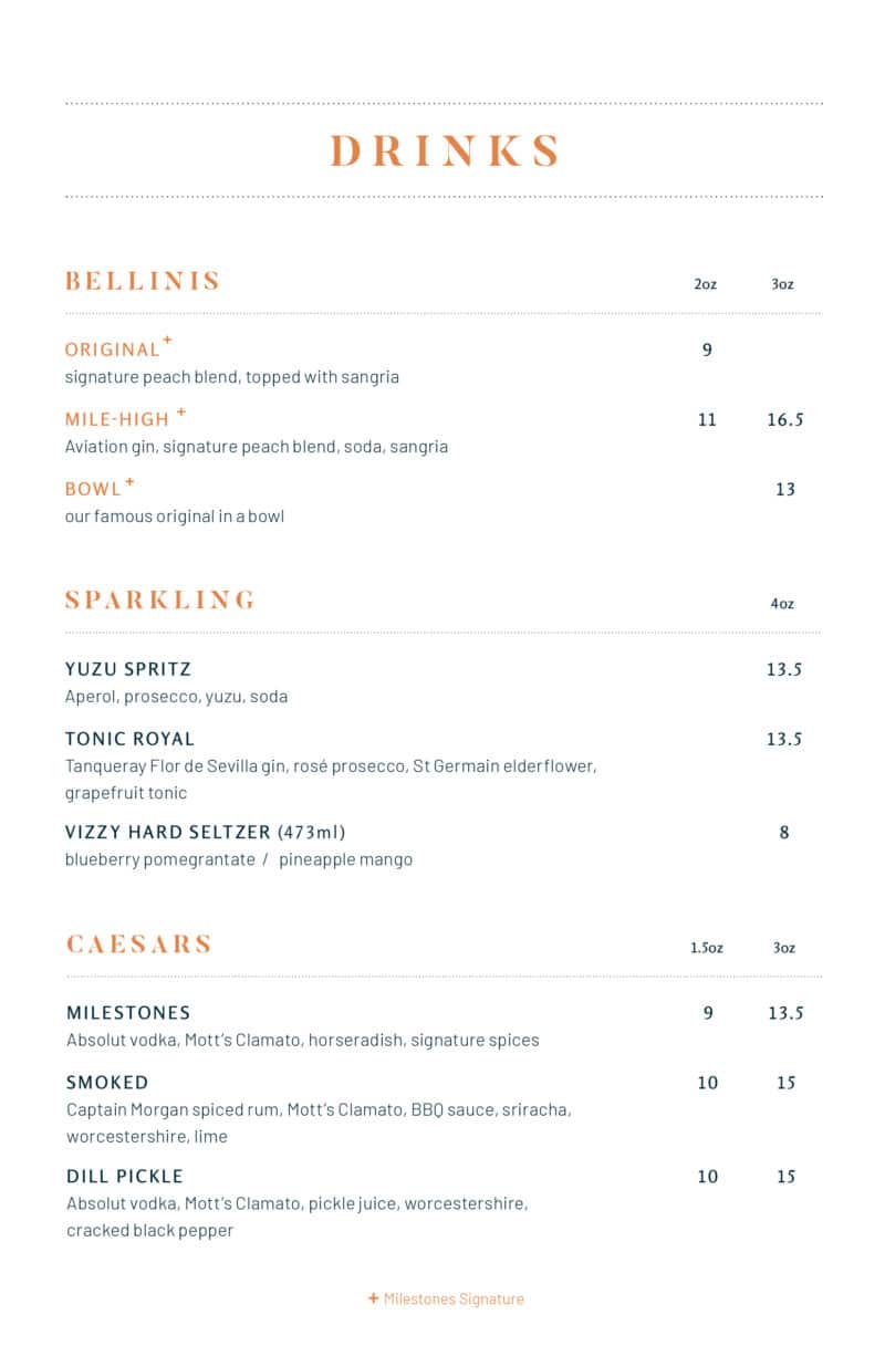 Milestones Menu in Victoria Victoria Grill & Bar