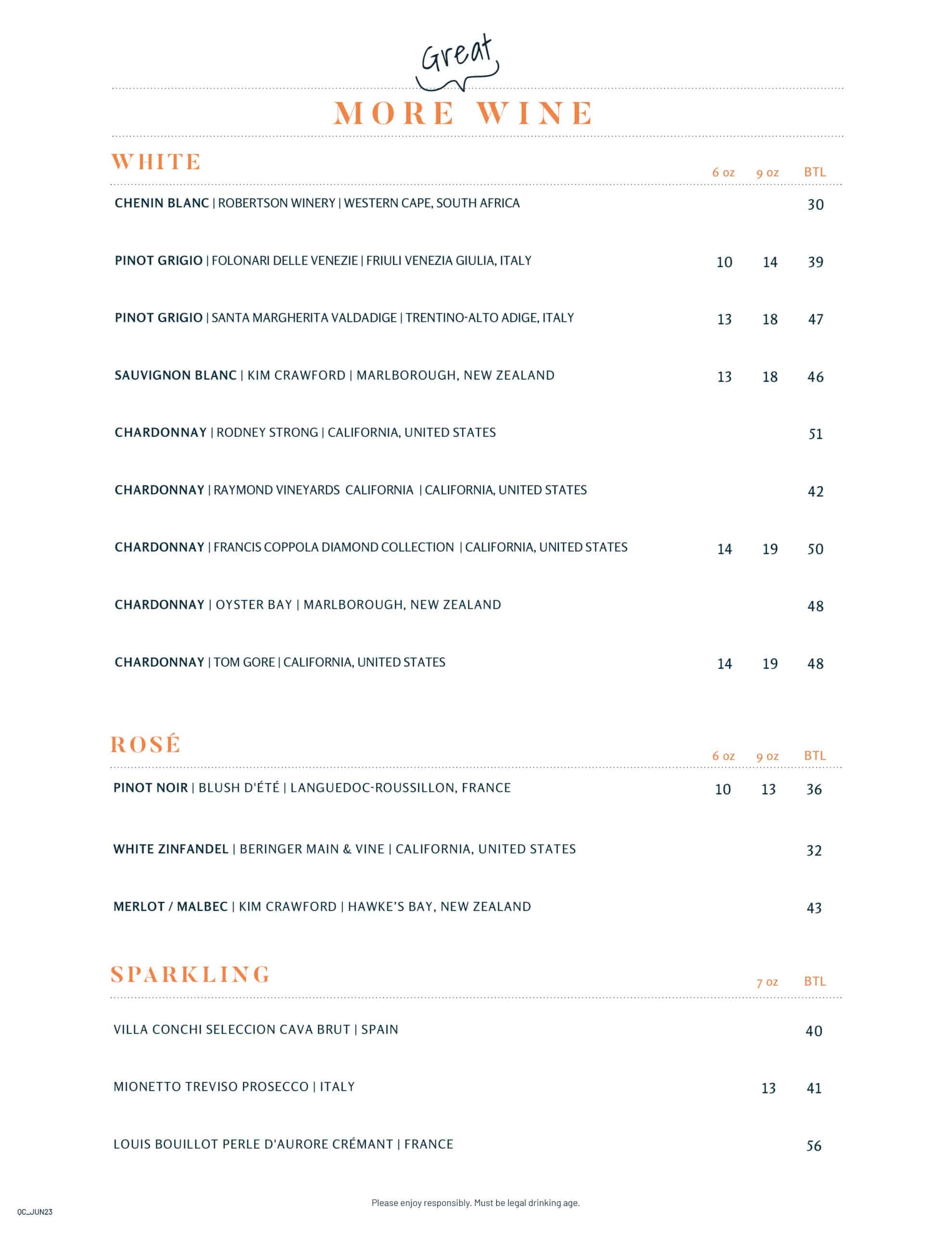 Wine and drinks menus - Laval