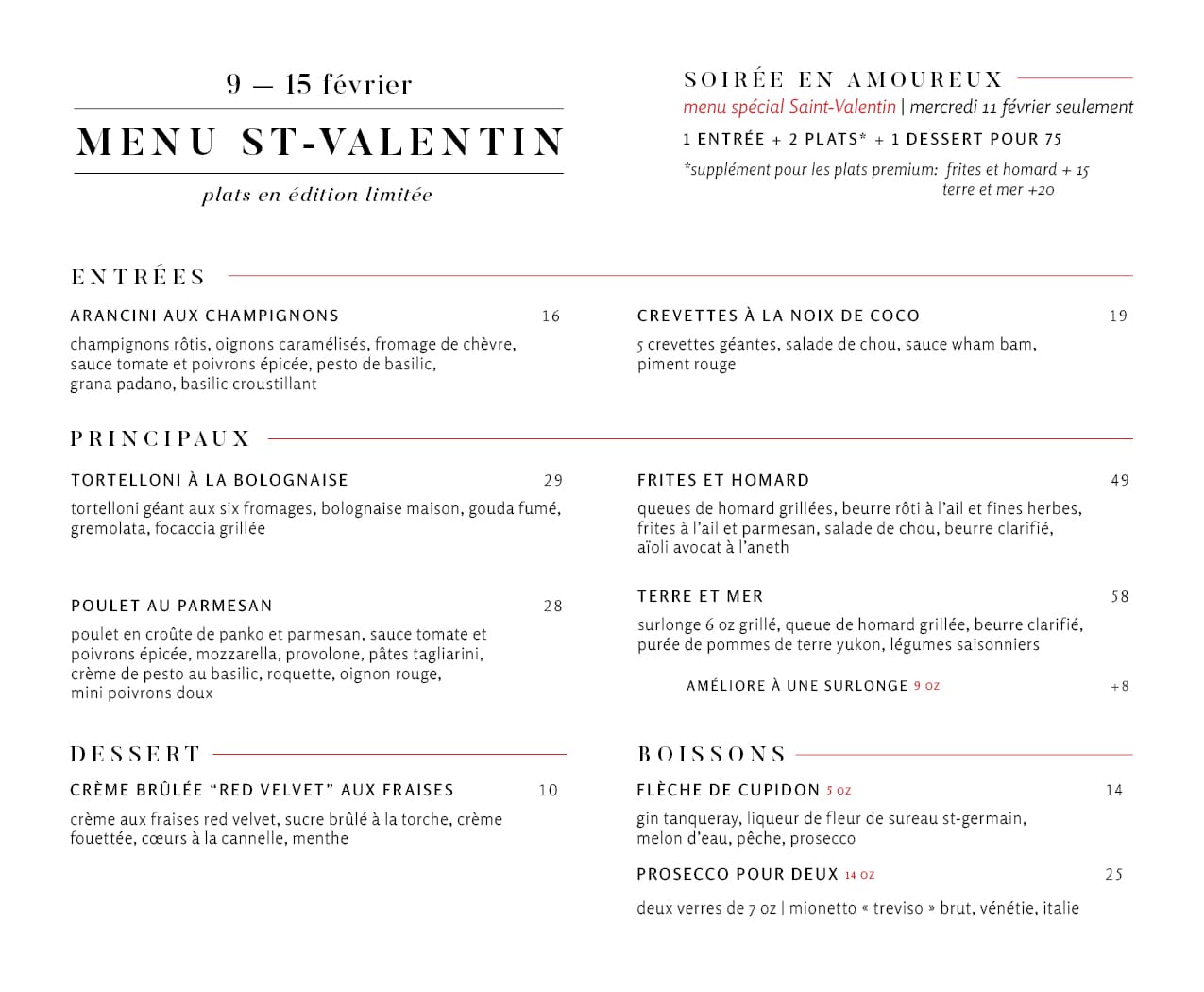 Quebec Menu Page 1